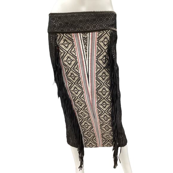 Byron Lars Beauty Mark Skirt Women’s Size M Mid Length Fringes Ethnic Vibe Black - Picture 1 of 5